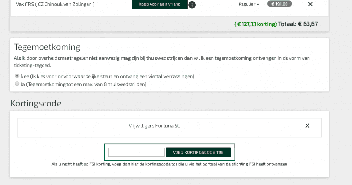 kortingscodes voor Fortuna SC vrijwilligers